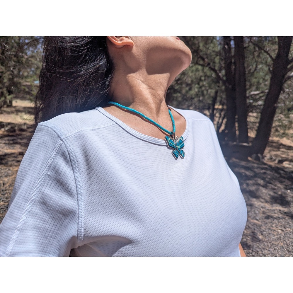 Navajo Necklace Turquoise Butterfly Pendant Handmade Native Amer Jewelry ** - Picture 8 of 13